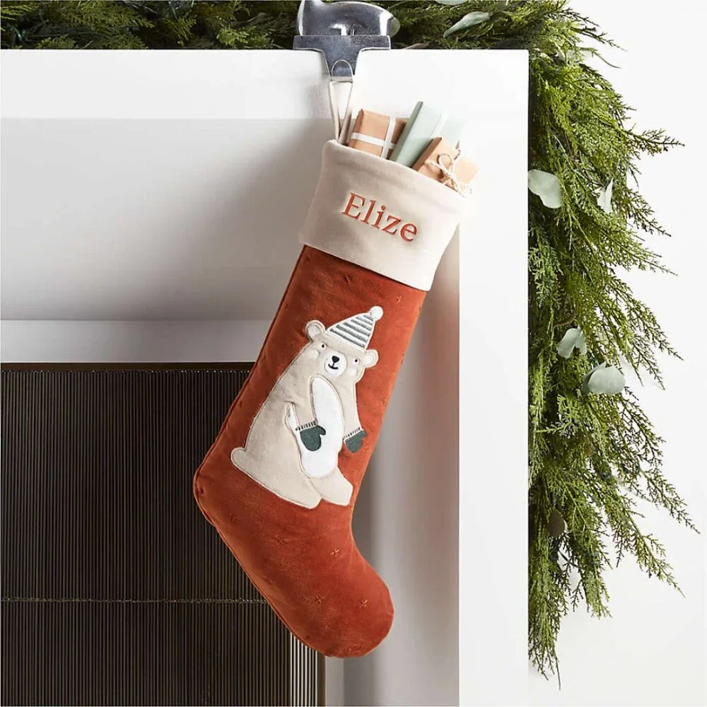 Crate & Barrel Wonderland Velvet Bunny & Bear Christmas Stockings – Brand New
